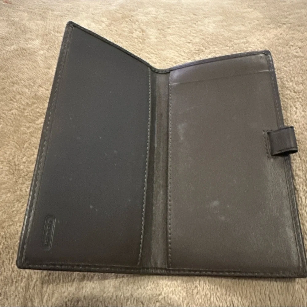 COACH Brown Signature Canvas Leather Checkbook Cover/Wallet & Pen Holder Y2K 90s